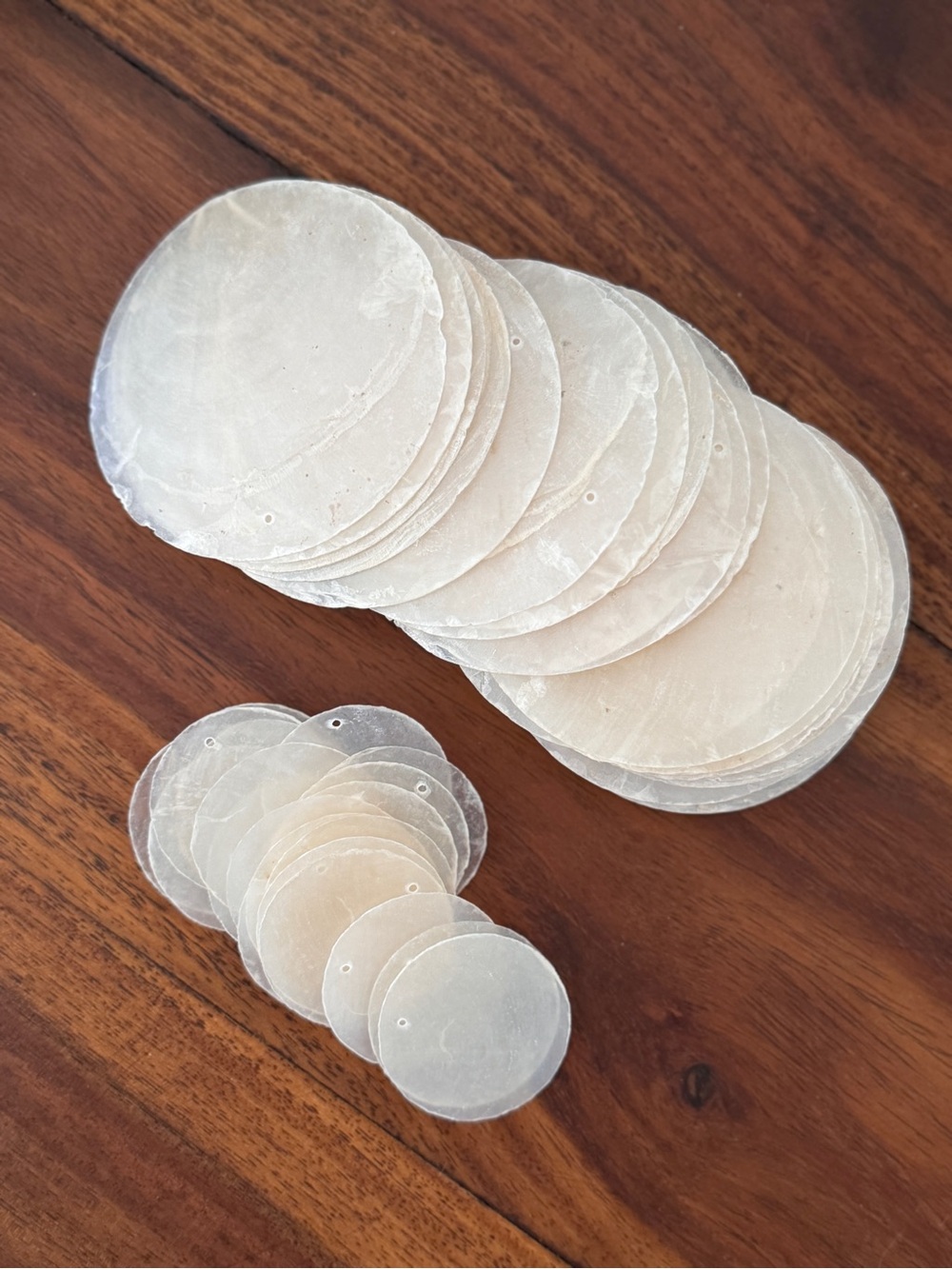 Natural Capiz Shells 3” and 1” with holes